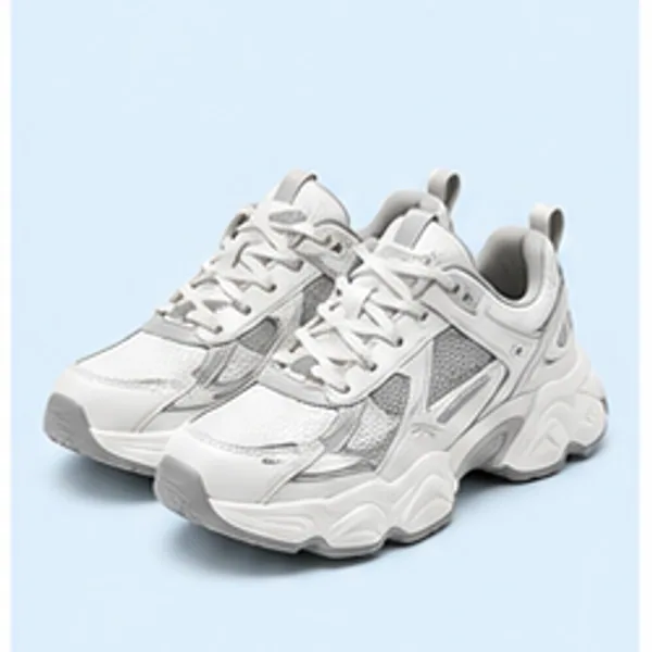 White and gray mesh chunky sneakers